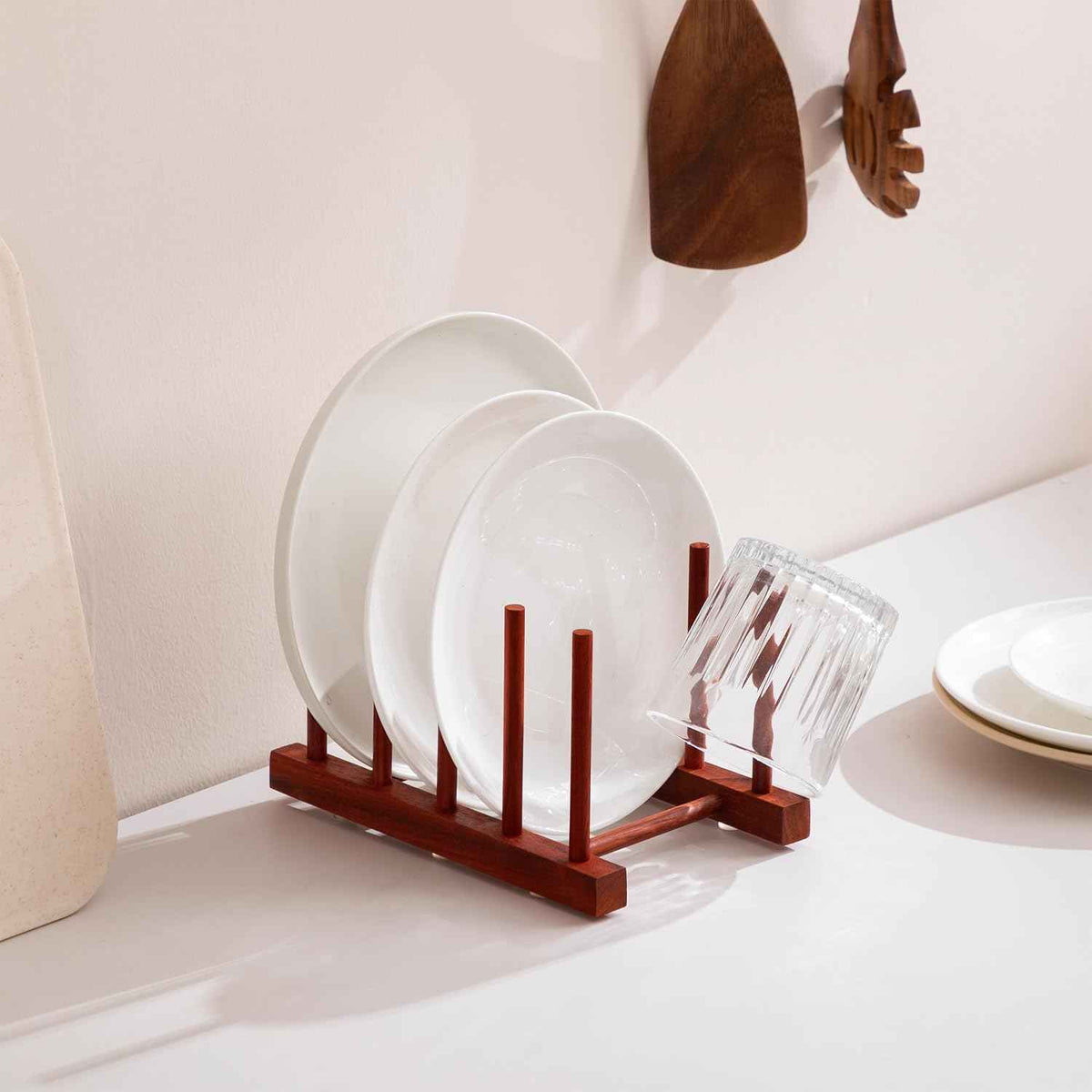 HBlife Rosewood Dish Drying Rack, 4 Slots