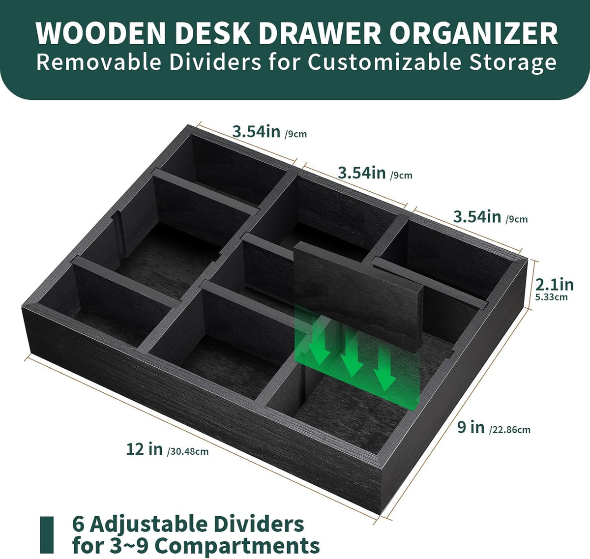 Wooden 9-Slot Desk Drawer Organizer - Field & Nook