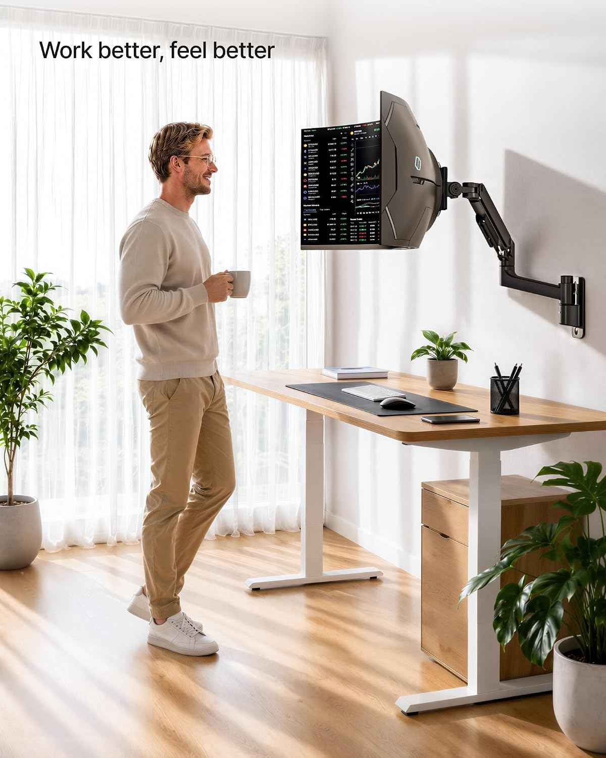 Single Wall Mount Monitor Arm for 17-49" Ultrawide Screens | Heavy Duty Wall Mount Stand Holds up to 44 LBS