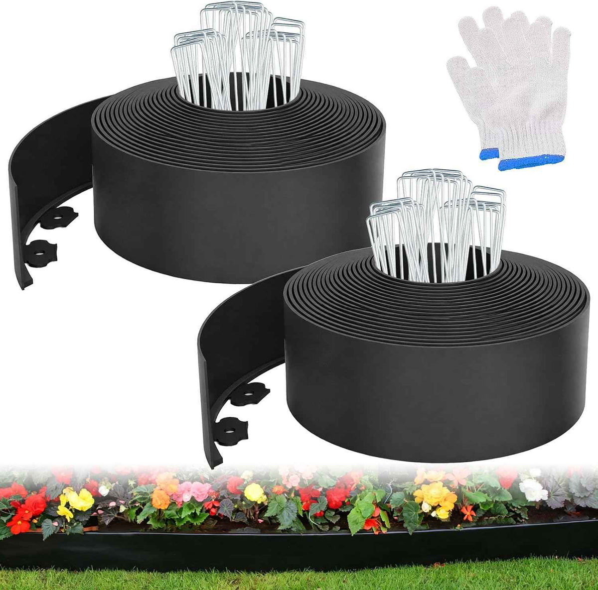 Garden Edging Border, 4 Inches Tall, 80 Feet Landscape Border Edging with 100 Metal Stakes, Plastic Edging for Landscaping, Flower Beds, Yards, Tree Rings, and Lawn Borders