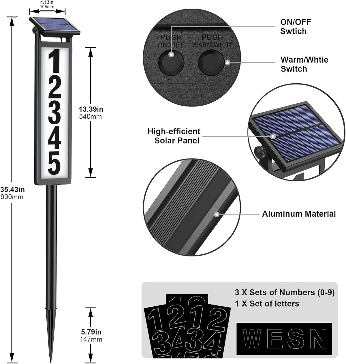 Illuminated Solar Address Sign – Waterproof Aluminum Plaque