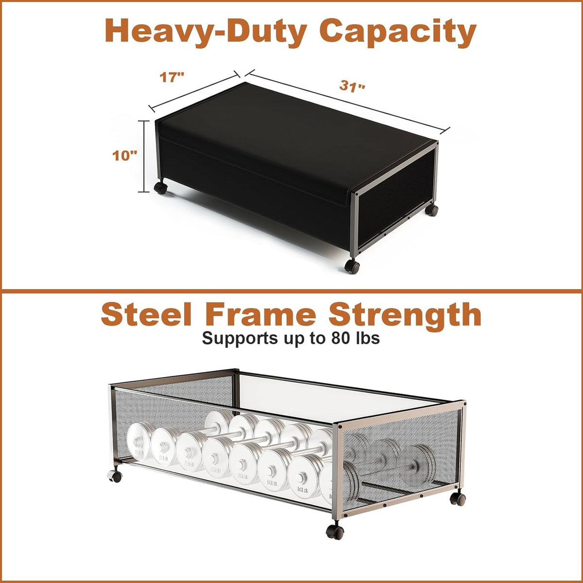 Fokyfok 2Pack Under Bed Storage Containers, 10 inch Height,31 inch Long | Under Bed Shoe Storage,Underbed Storage with Wheels,Large Rolling under bed Clothes Storage Drawers,Lid,Dorm Tall,Black - Field & Nook
