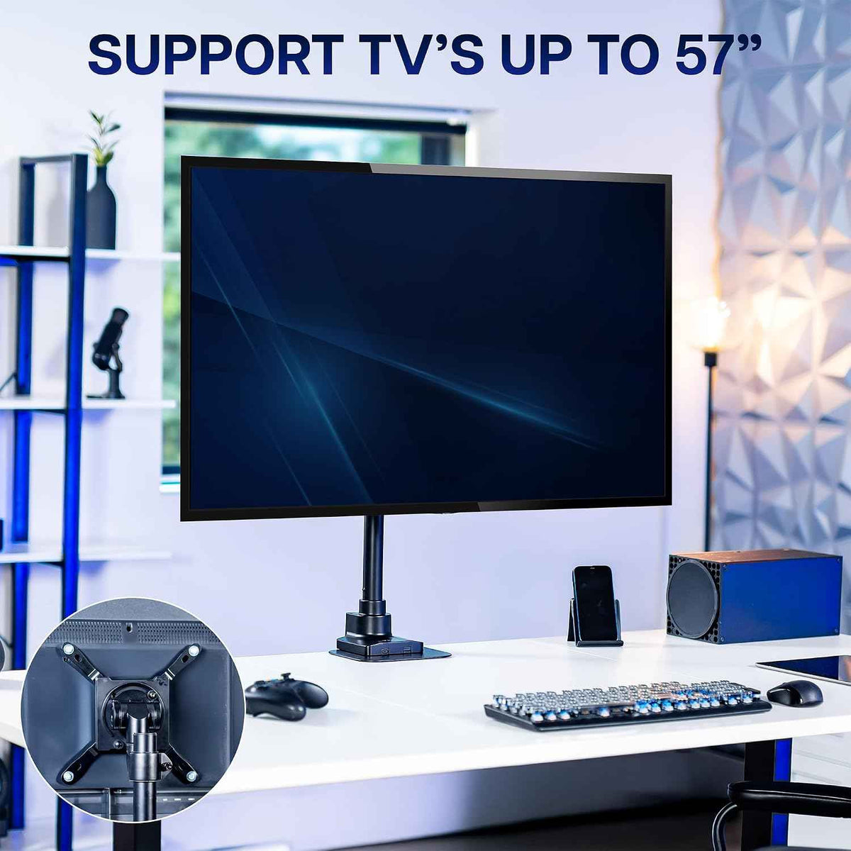 VIVO Clamp-on Single Ultra Wide Monitor Desk Mount, Low Profile Heavy Duty Adjustable Stand for 1 Ultrawide Screen up to 57 inches, 59.4 lbs Capacity, Black, STAND-V157C