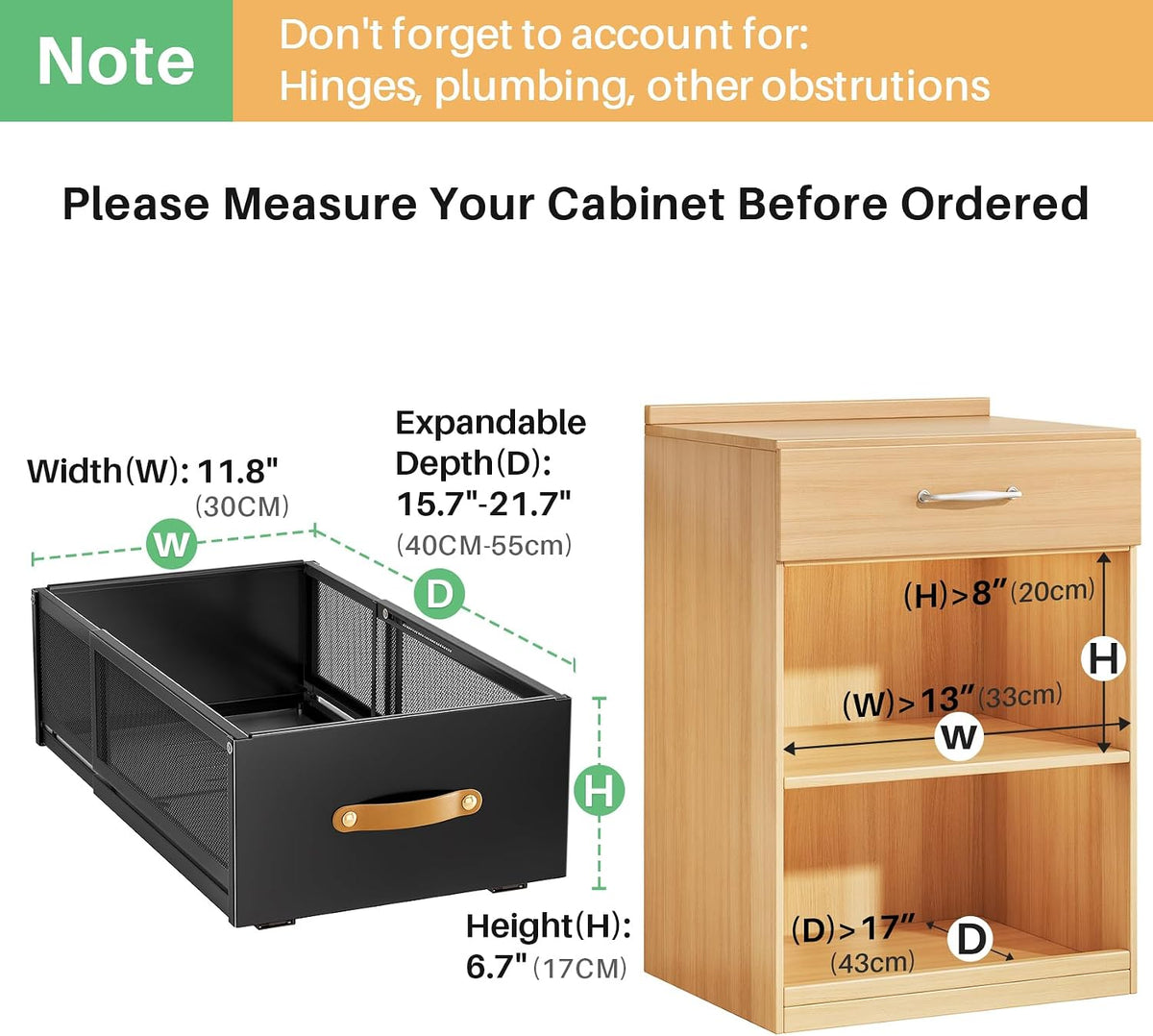 Pull out Cabinet Organizer, 2-Pack Expandable Depth(15.7"-21.7") with Raising Pad for Framed Cabinets, Heavy Duty Slide out Drawers,Roll Out Shelves for Kitchen, Pantry Organizers and Storage(Black) - Field & Nook