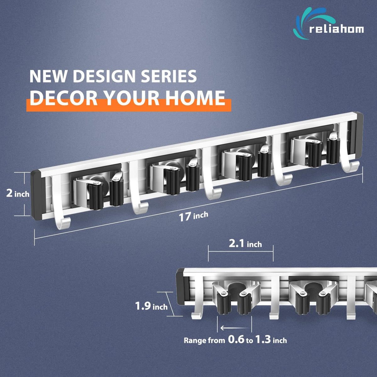 Broom Holder Wall Mount Mop Hanger Tools organizer 4Racks 5Hooks - Field & Nook