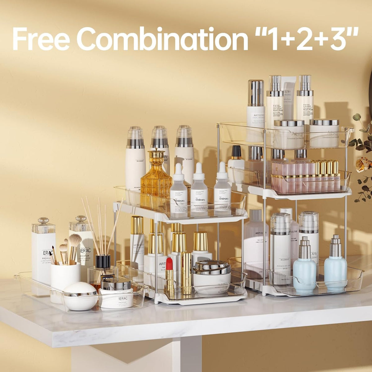 Delamu 2 Sets of 3-Tier Bathroom Under Sink Organizers and Storage, Multi-Purpose Stackable Pantry Organization and Storage, Pull Out Clear Kitchen Bathroom Cabinet Organizer with Movable Dividers | Storage - Field & Nook