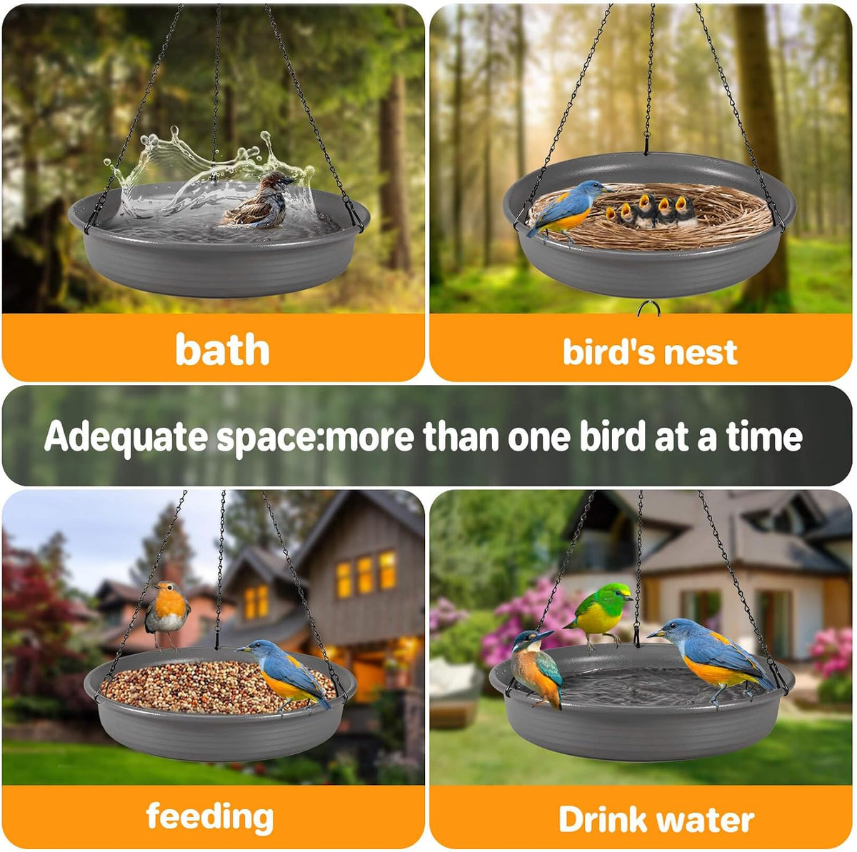 CARGEN Hanging Bird Bath Bowl - Window Bird Water Feeder Tray for Outdoors | Bird Bath for Outside, Garden Wildlife Feeding Plate for Patio Yard Decor, Gift for Bird Lovers, Backyard Bird Must Haves