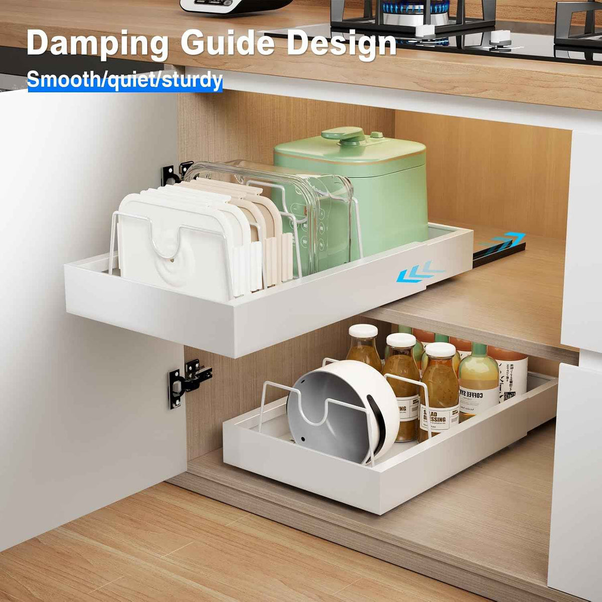 Mustorn 2 Pack Pull Out Cabinet Organizer, 21.8" Deep, White