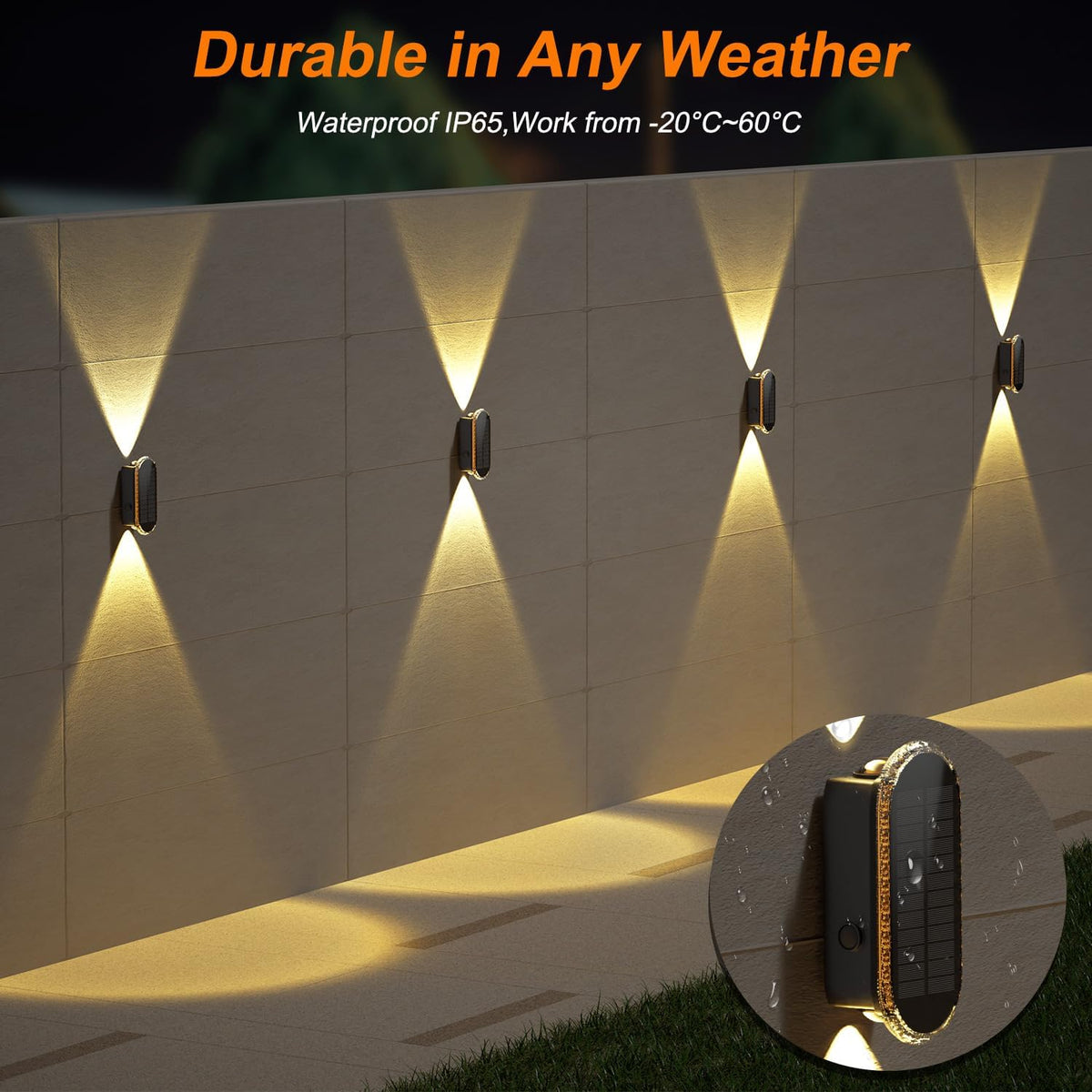 Solar Fence Lights Outdoor: 6-Pack Solar Powered Wall Lights Up and Down Waterproof IP65-3 Color Brighter LED Focus Lens SolarLights Dusk to Dawn 12h for Patio/Backyard/Porch/Railing