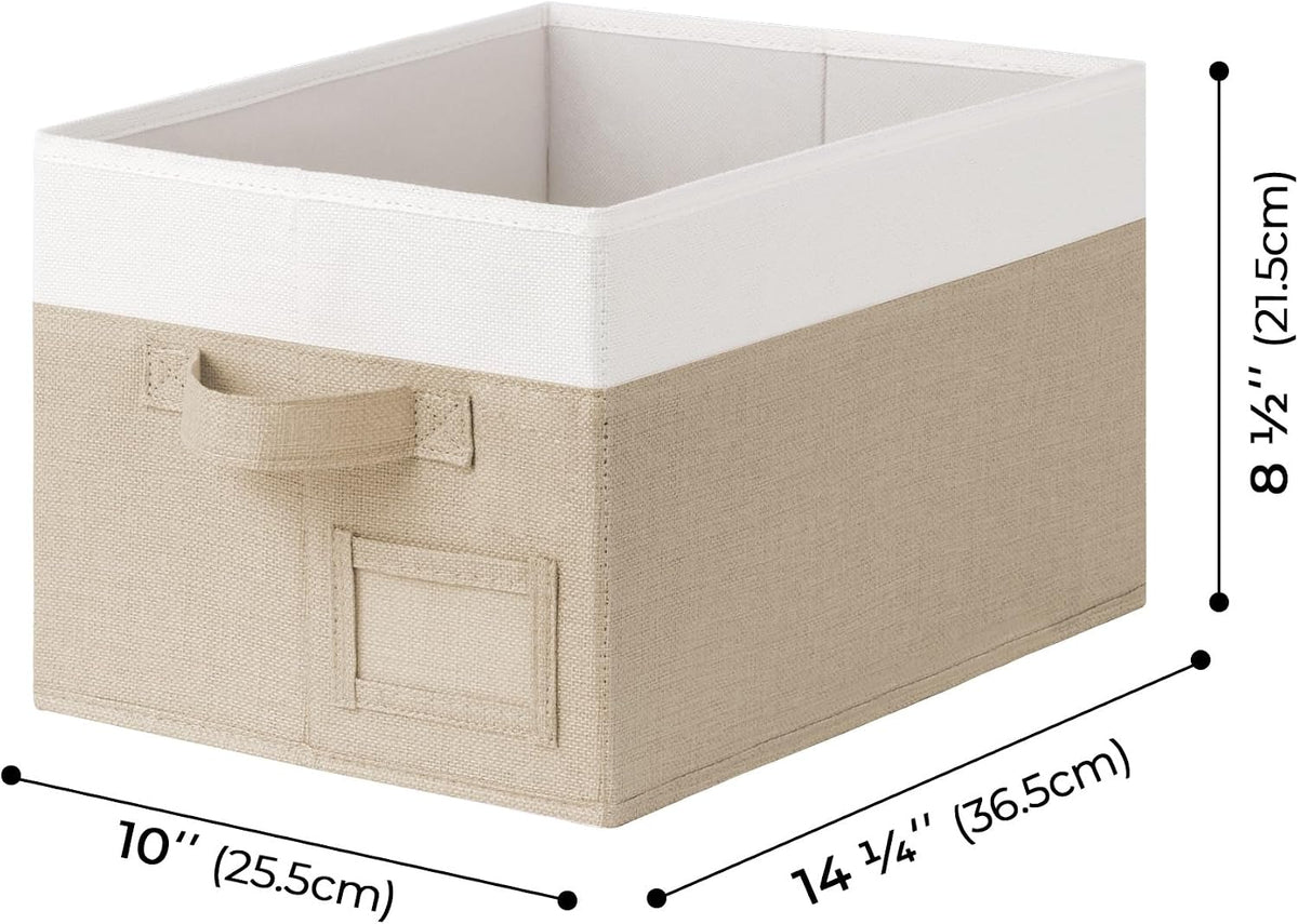 GRANNY SAYS Closet Storage Bins with Label, Khaki&Ivory, Medium, 3-Pack | Closet Storage Bins, Storage Baskets for Closet, Fabric Bins for Clothes, Closet Organizer Bins, Clothes Storage Organizer - Field & Nook
