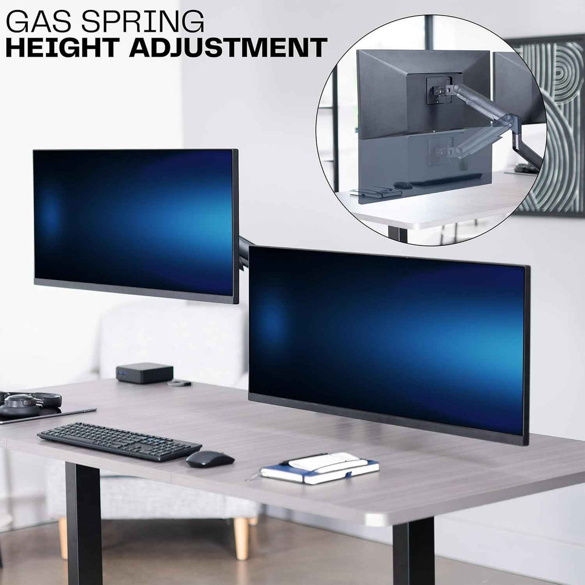 VIVO Heavy Duty Dual Ultra-Wide Monitor Tension Arm, Up to 45 inch Screens, Holds 44 lbs per Arm, Premium Desk Mount Monitor Stand for 2 Ultrawides, Black, STAND-V200V