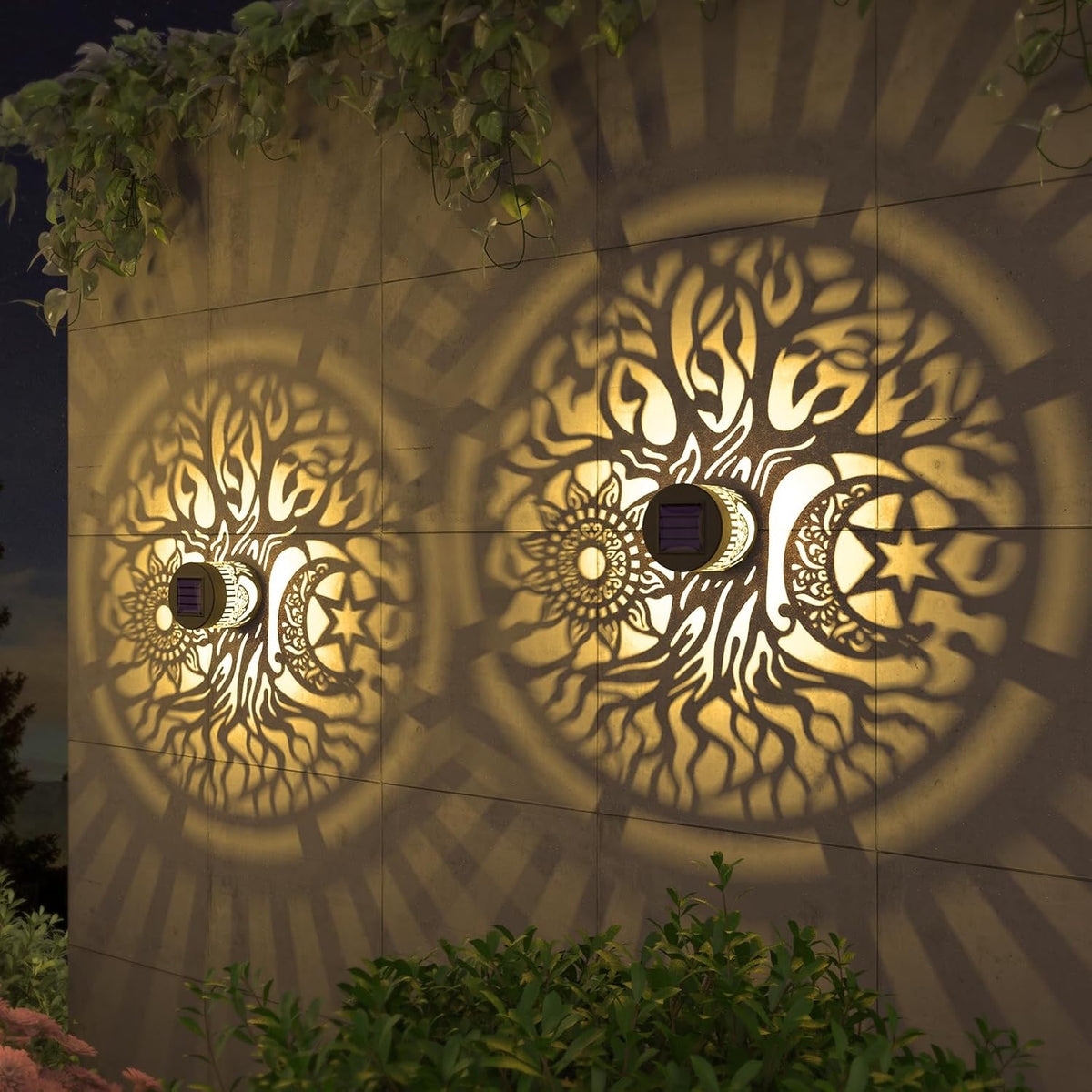 Solar Tree-Pattern Fence & Wall Lights – 2 Pack