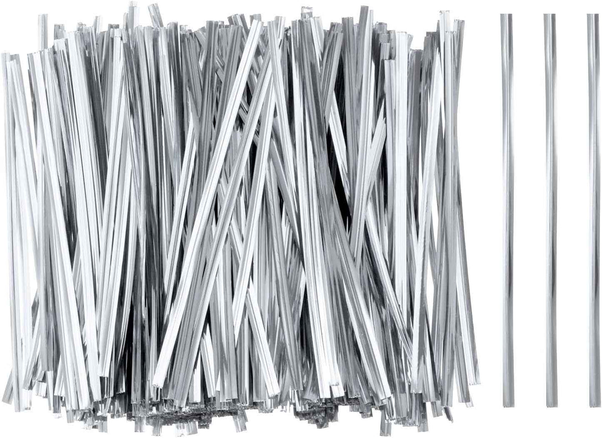 HARFINGTON 800pcs Bag Twist Ties 4.7" Reusable Plastic Metallic Twist Ties Wire Cable Ties for Party Bread Candy Cake, Silver
