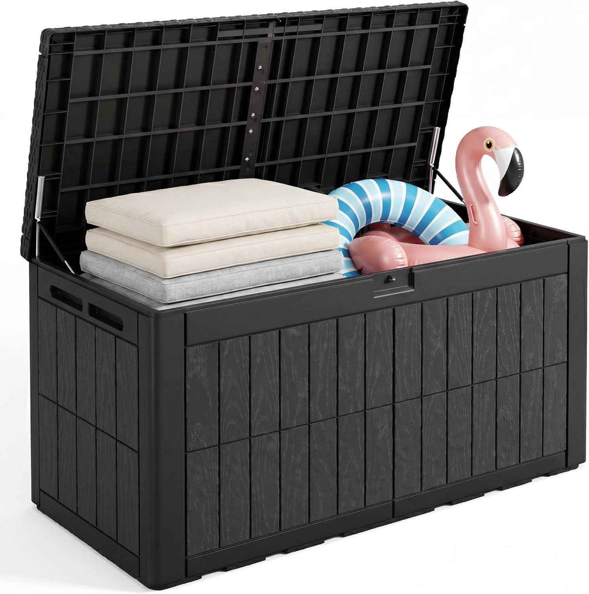Quictent 100 Gallon Resin Deck Box, Weatherproof Waterproof Outdoor Storage Bench, Heavy Duty UV Resistant Lockable Container for Garden, Pool Supplies, Patio Cushions & Furniture Accessories