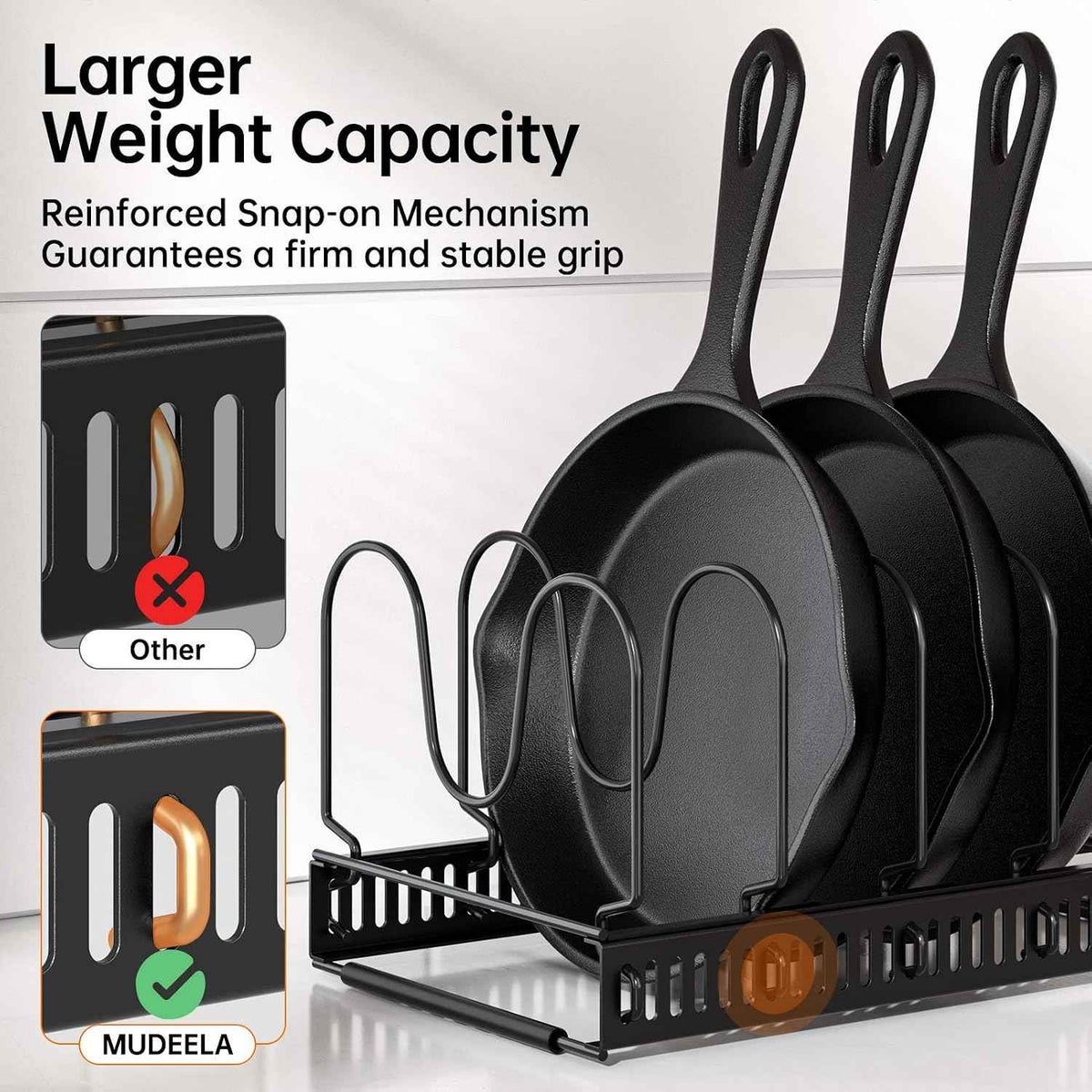 MUDEELA Expandable Pot, Pan & Lid Organizer, 10 Divider, Black