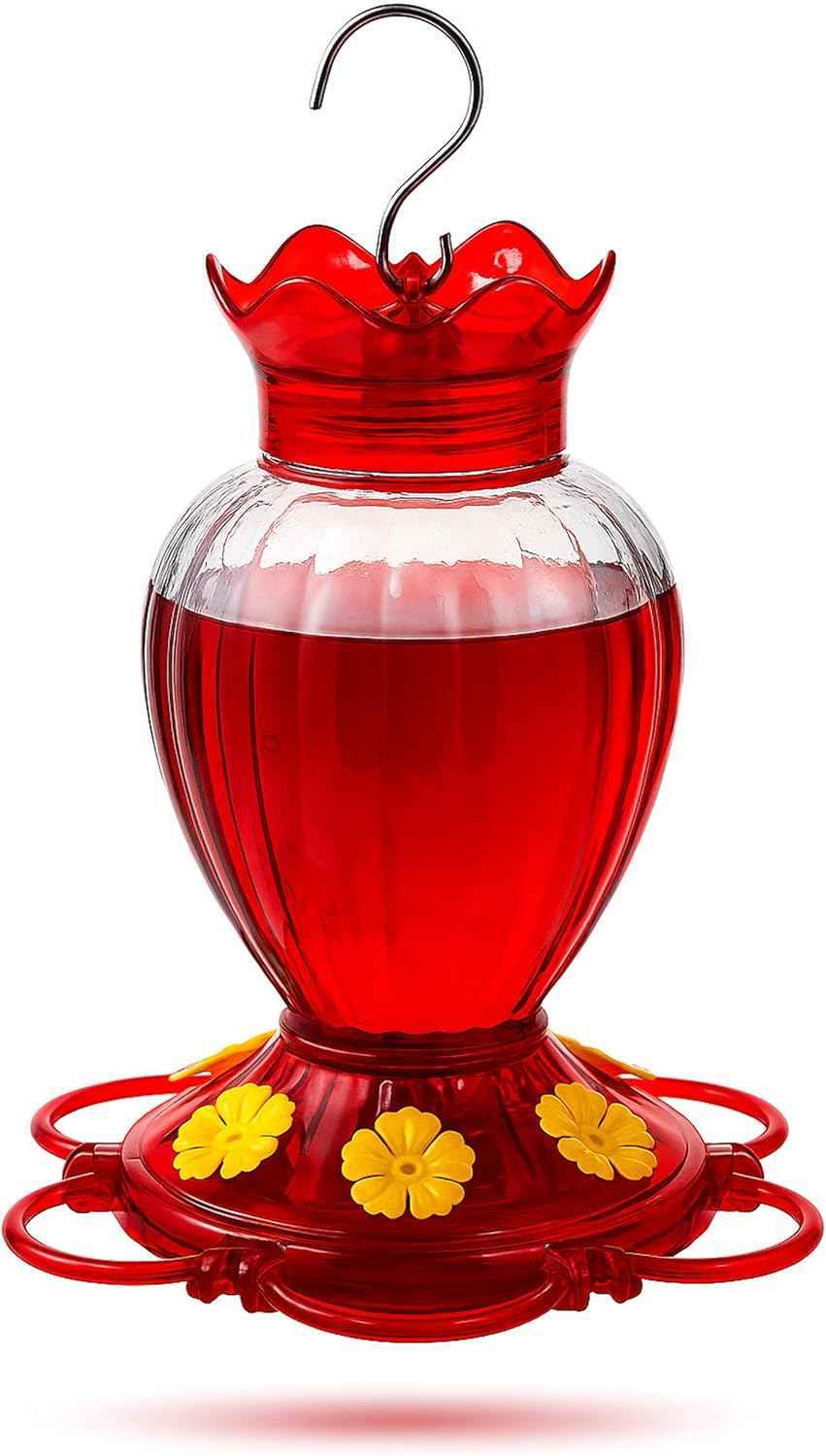 Hummingbird Feeder 20 oz Glass Hummingbird Feeders for Outdoors, with Built-in Ant Guard and Bee Proof - 6 Feeding Ports - Wide Mouth for Easy Filling/2 Part Base for Easy Cleaning