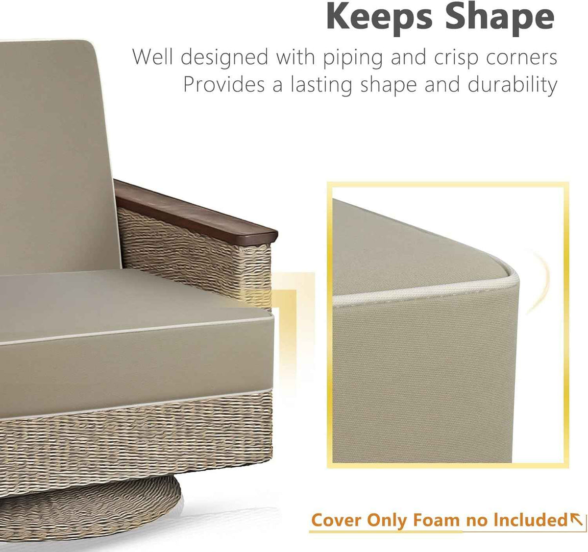 Porch Shield Outdoor Cushion Slipcovers Patio Chair Seat Cushion Covers Set 4 Waterproof Fade Resistant 19 x 19 x 4 inch, Beige