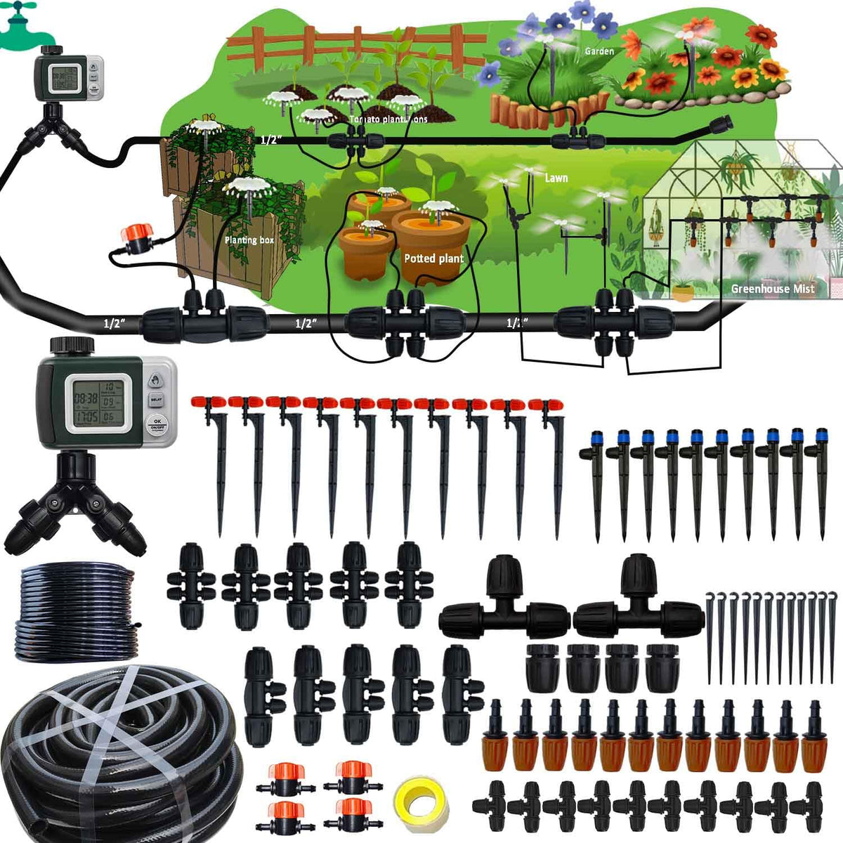 Automatic Drip Irrigation System with Timer – 160 ft