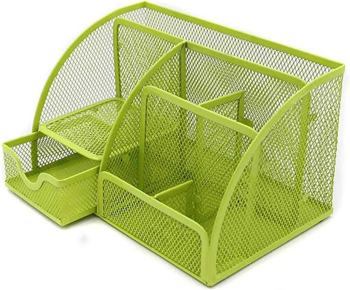 VANRA Office Supply Caddy Mesh Desk Organizer School Supply Holder 6 Compartments with Drawer (Green) - Field & Nook