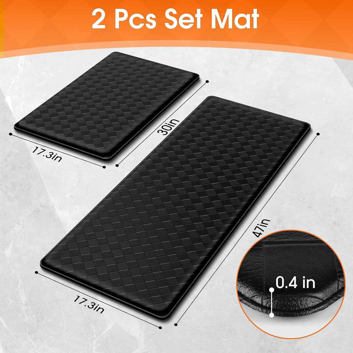 TranquilRelax 2-Piece Kitchen Mats, Cushioned Non-Slip Floor Mats, Black | Kitchen mats for floor, water-resistant anti fatigue mats for kitchen floor,laundry & entryway, 17.3 x 30 and 17.3 x 47 in