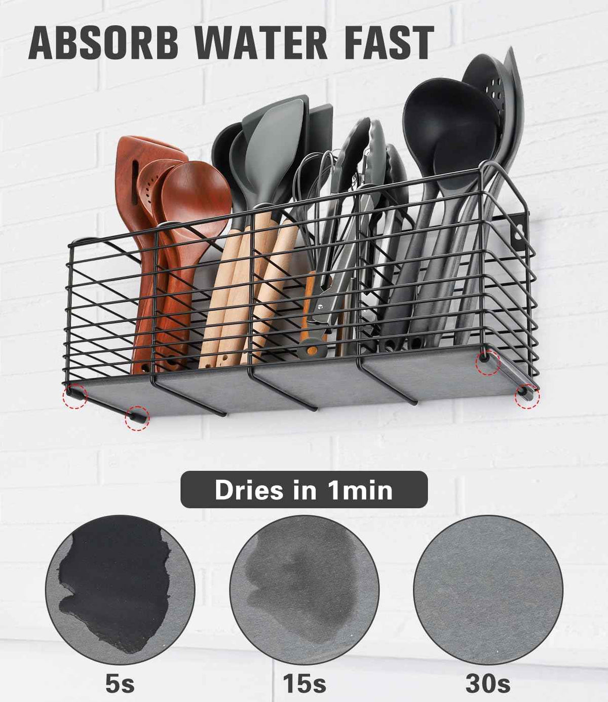 Kitchen Utensil Holder, 4-Compartment, Matte Black