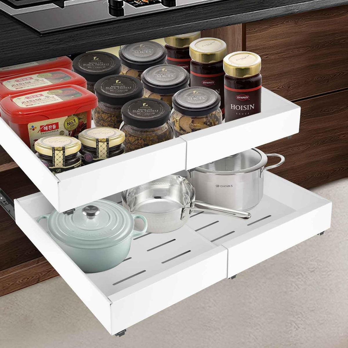 21" Deep Expandable Pull-Out Cabinet Organizer, 12"-20" W