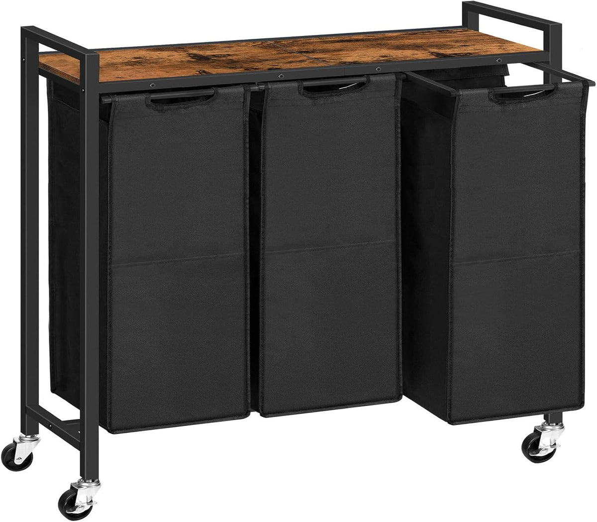 3-Section Rolling Laundry Sorter with Pull-Out Oxford Bags - Field & Nook