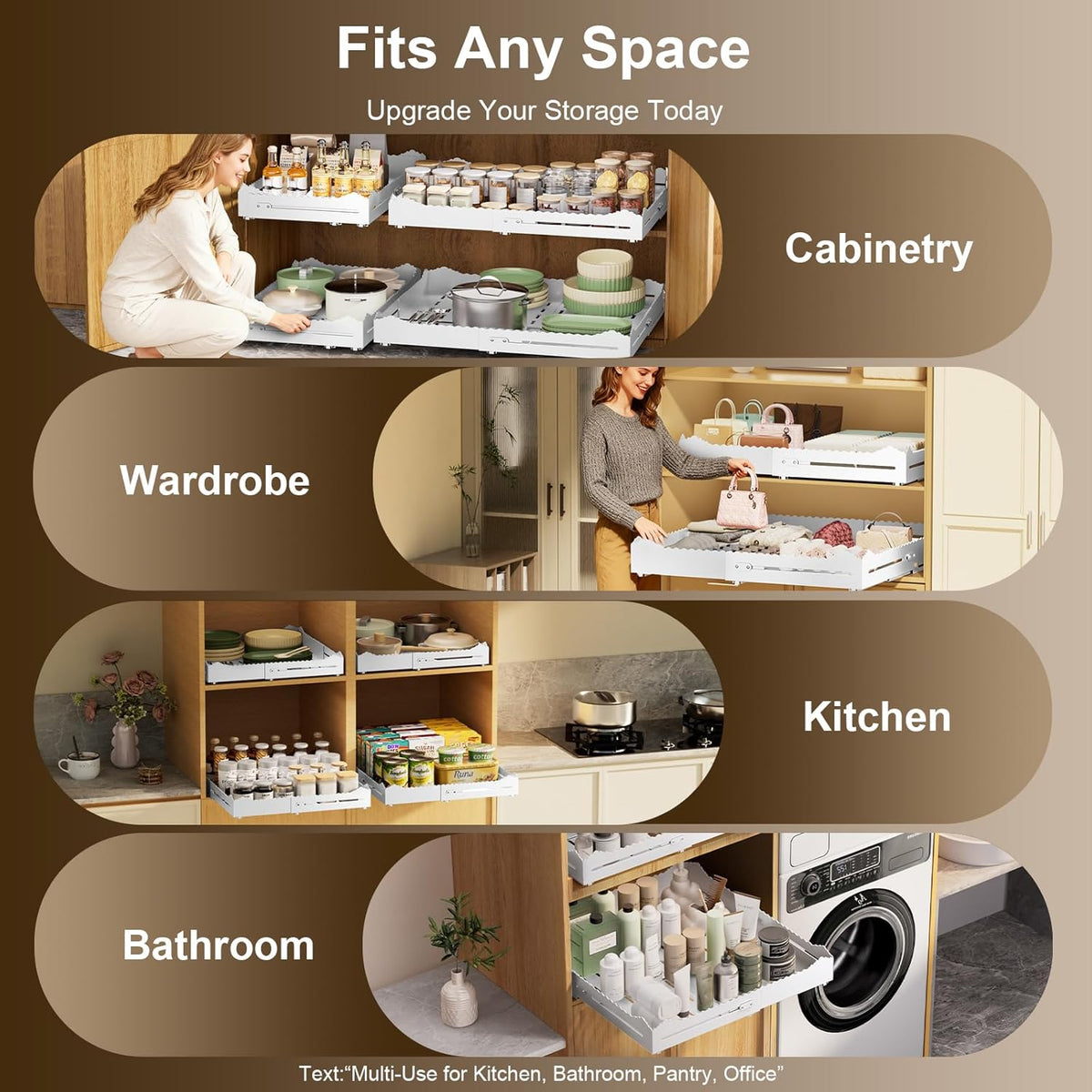 Expandable Pull-Out Cabinet Organizer, 11-18" W x 13-24" D