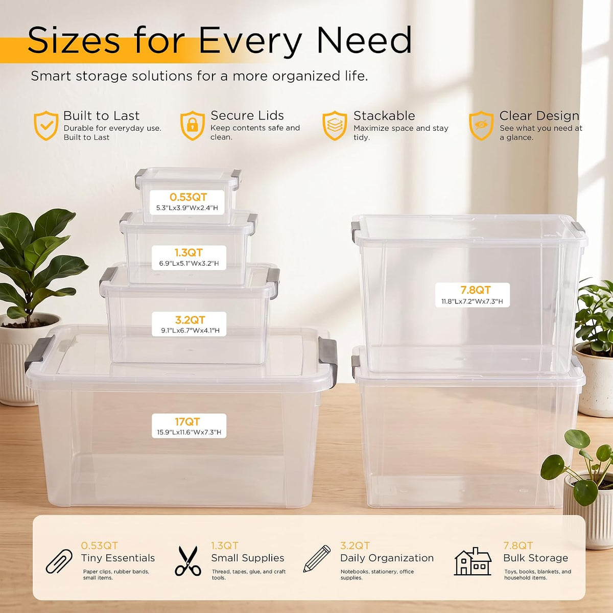 Citylife 6Packs 7.8Qt Plastic Storage Bins with Lids, Clear Organizer | Stackable totes Containers for Craft Supplies, Documents,Garage,Toys,Office and Classroom - Field & Nook