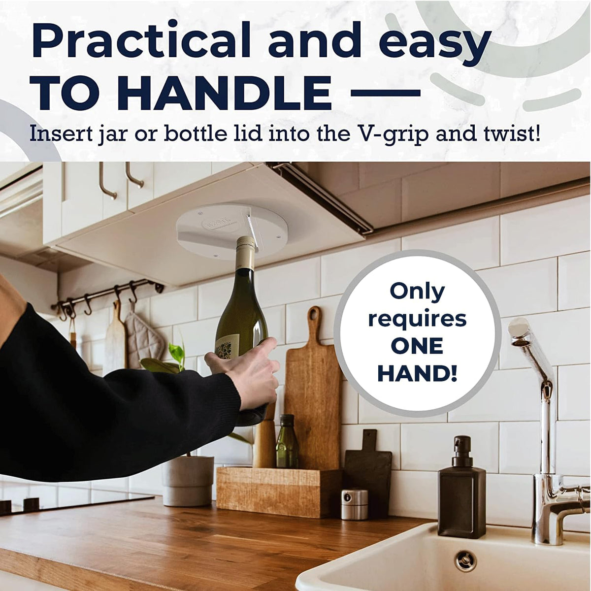 Under-Cabinet One-Handed Jar Opener – White