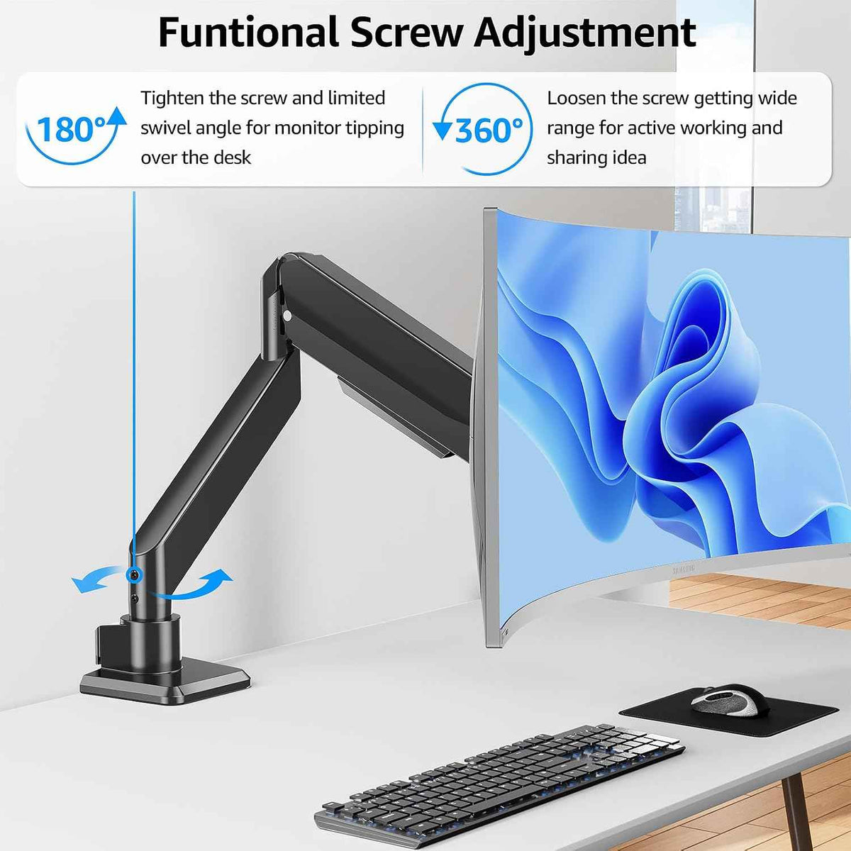 Heavy Duty Monitor Mount for Max 49" Ultrawide Screens | Hold up to 44 lbs, Premium Single Monitor Arm for Samsung Odyssey G9 and More, Adjustable Gas Spring Desk Stand, VESA Mount
