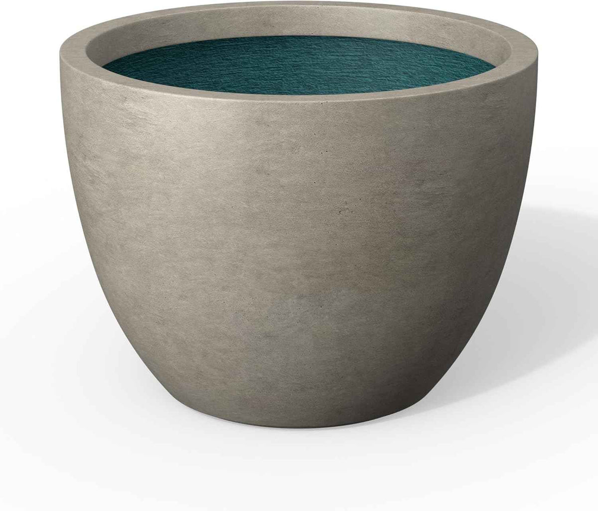 Kante 14.2 Inch Round Concrete Planter - Classic Large Plant Pot with Drainage Hole and Rubber Plug, Suitable for Gardens and Patios, Weathered Concrete Finish with Forest Green Interior