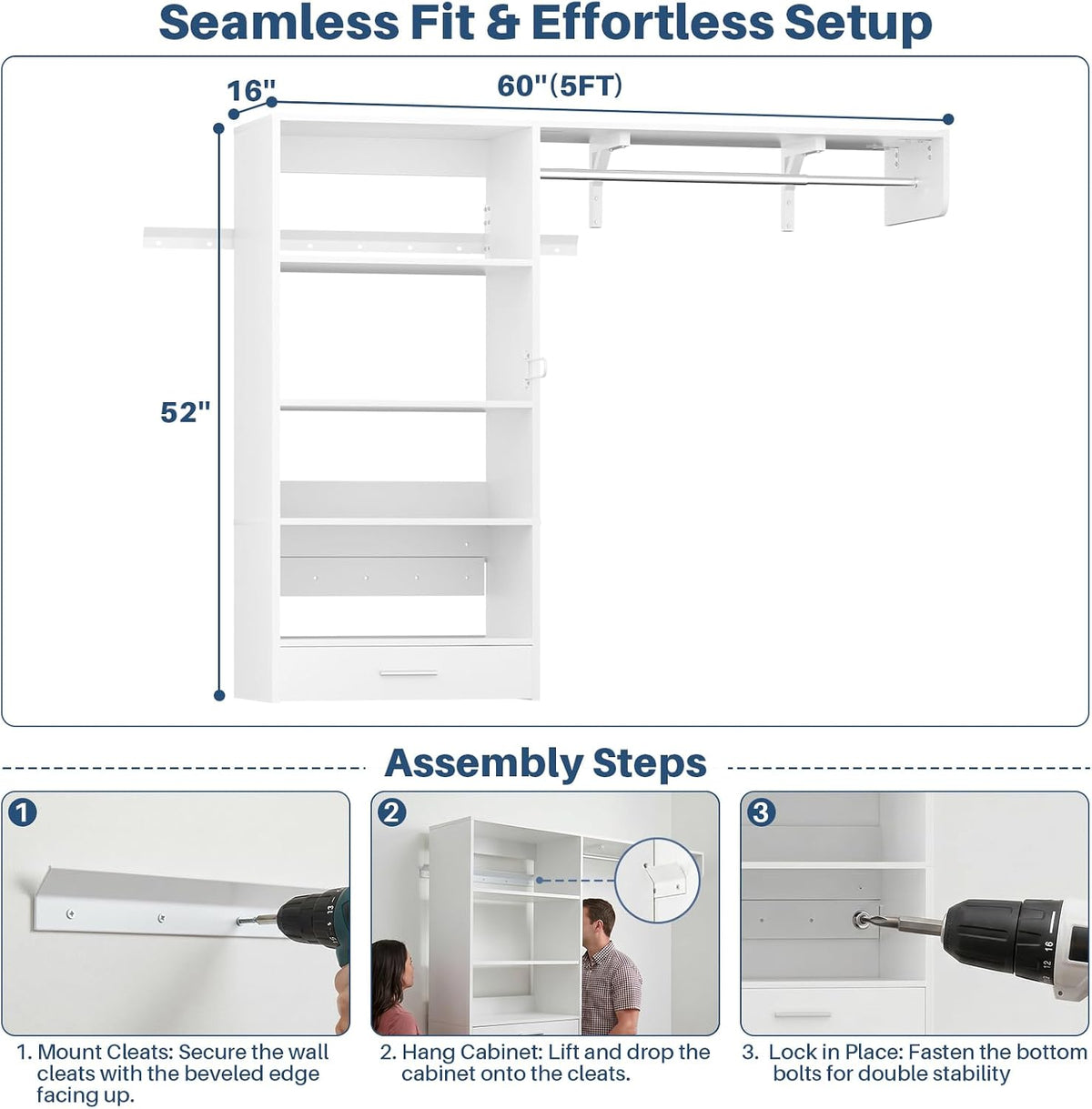 60-Inch Wall-Mounted Laundry Shelf & Hanging Rack - Field & Nook