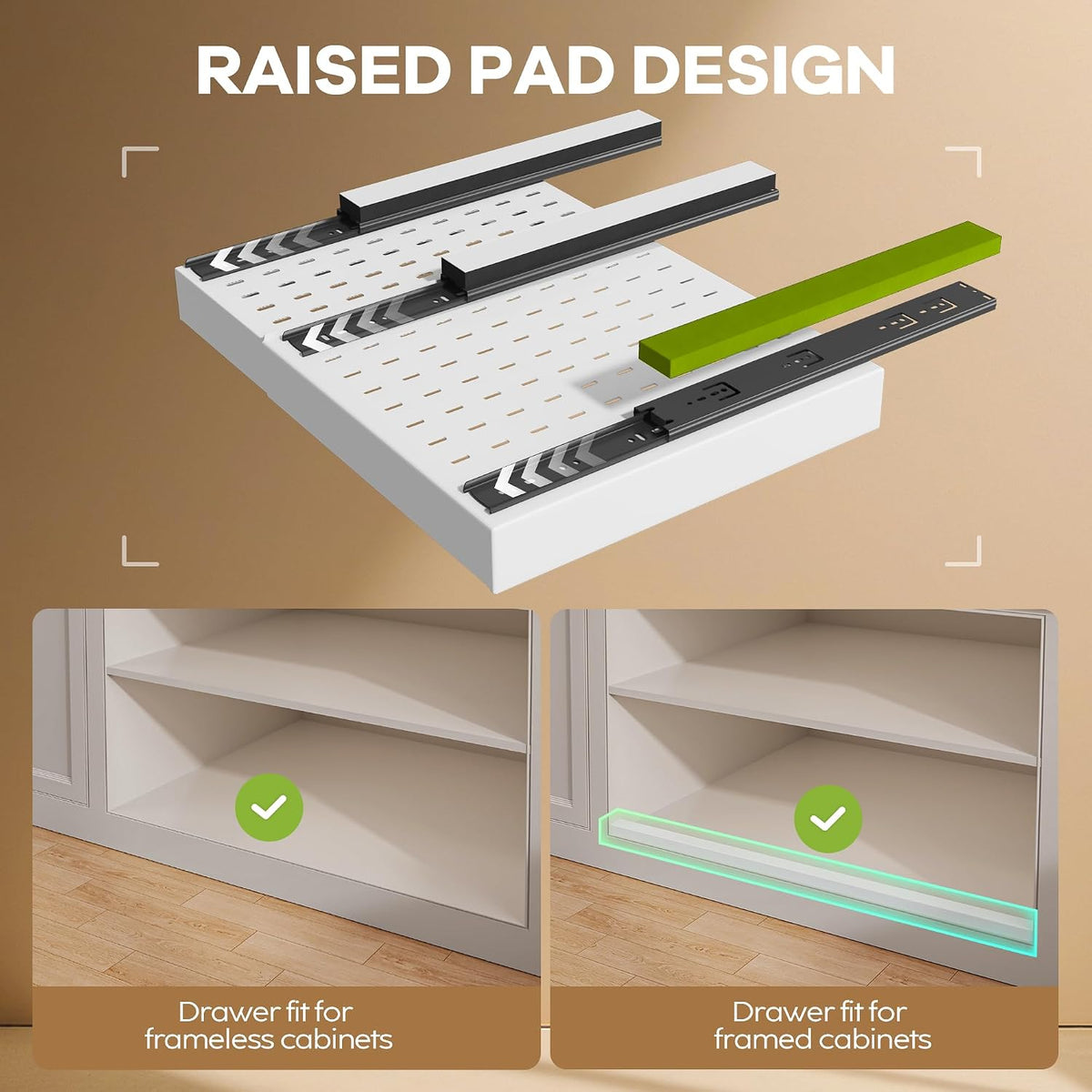 Seinloes 2Pack Pull out Cabinet Organizer 21"Deep with 4 Adjustable Dividers,Expandable（12.1"-20.4"W） Pots and Pans Organizer Under Cabinet with Raising Pad for Framed Cabinets,Slide out Drawers,White - Field & Nook