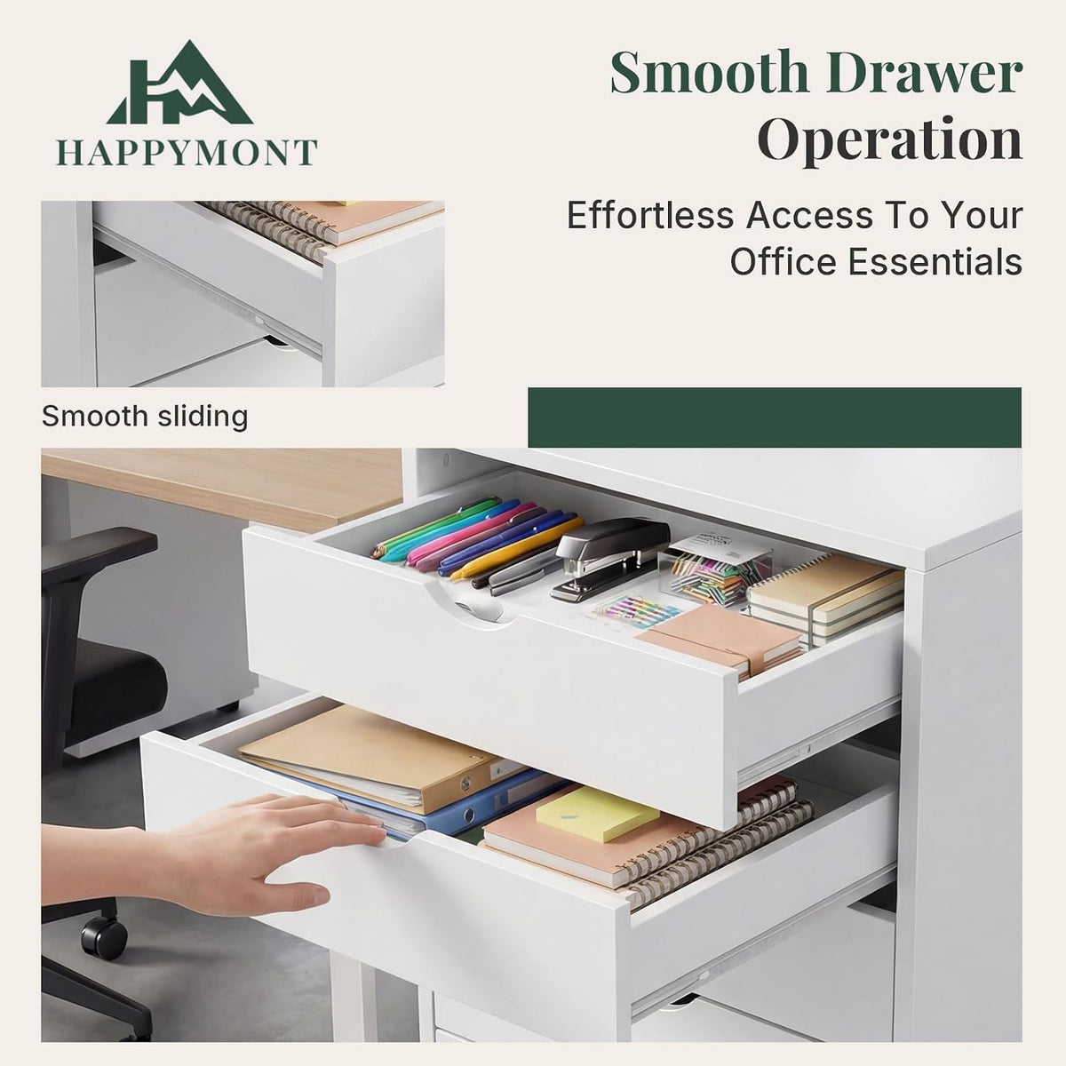 Mobile File Cabinet Under Desk, 5 Drawer Storage Organization | Printer Stand with Wheels, Vertical Filing Chest Rolling Wood Small Desk Printer Stand for Home Office, Living Room, White - Field & Nook