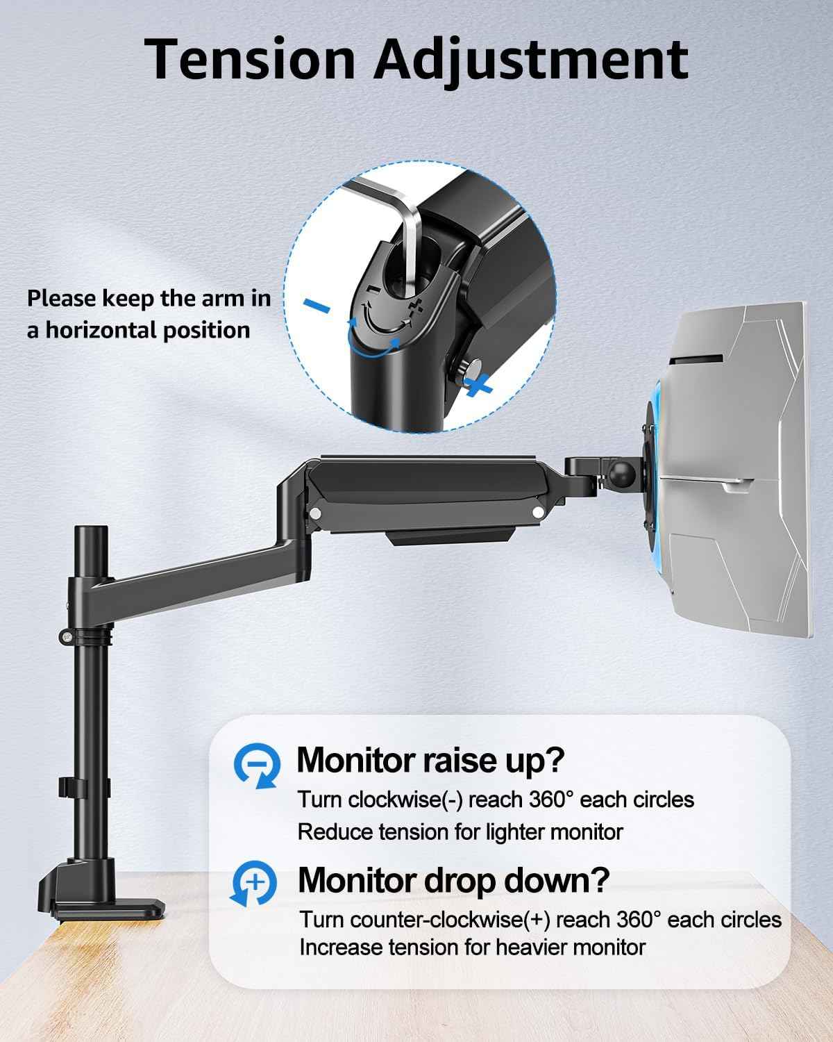 MOUNTUP Heavy Duty Monitor Arm Fits 49 45 42 40 39 34 32 Inch Screens, Ultrawide Monitor Arm Holds 4.4-44 lbs, Monitors Stand for Samsung Odyssey G9 and More, Height Adjustable Mount, VESA Mount