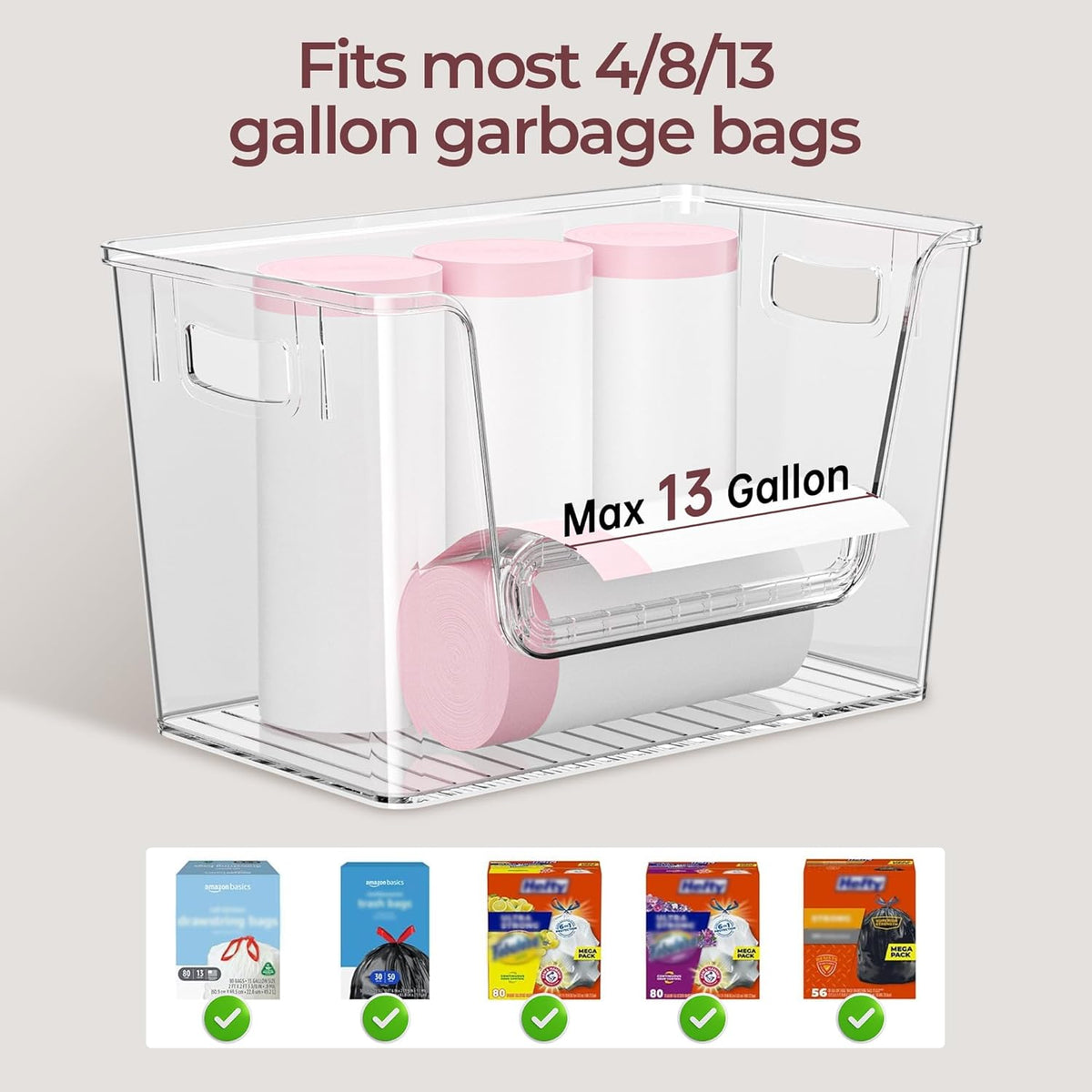 Delamu 2 Set Pantry Organizers and Storage, Trash Bag Holder Under Sink Organizer for 4-13 Gal Bags, Trash Bag Dispenser with Bamboo Top for Onion, Potato, Garlic, Clear (11-7/32"L*7" W*7-1/8"H) - Field & Nook