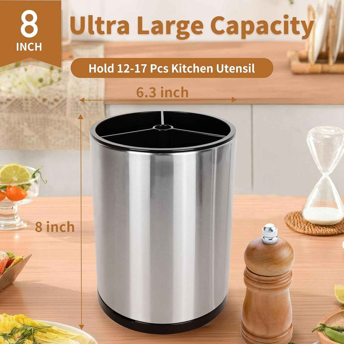 Nigelia Stainless Steel Utensil Holder, 3 Compartments