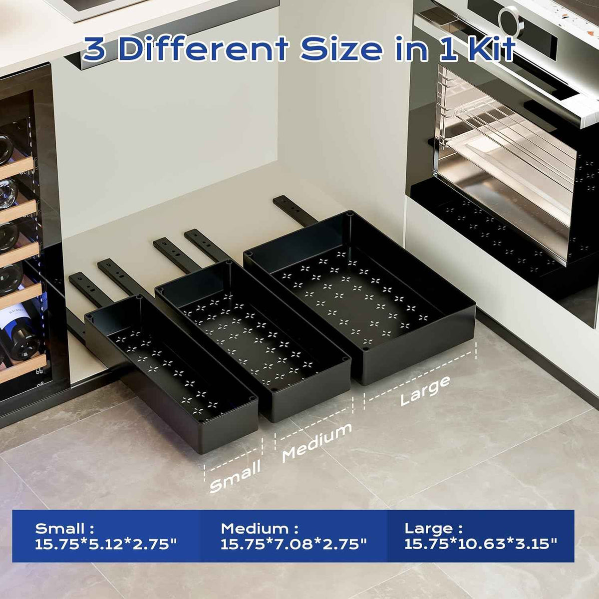 3-Pack Pull-Out Cabinet Organizer, Black
