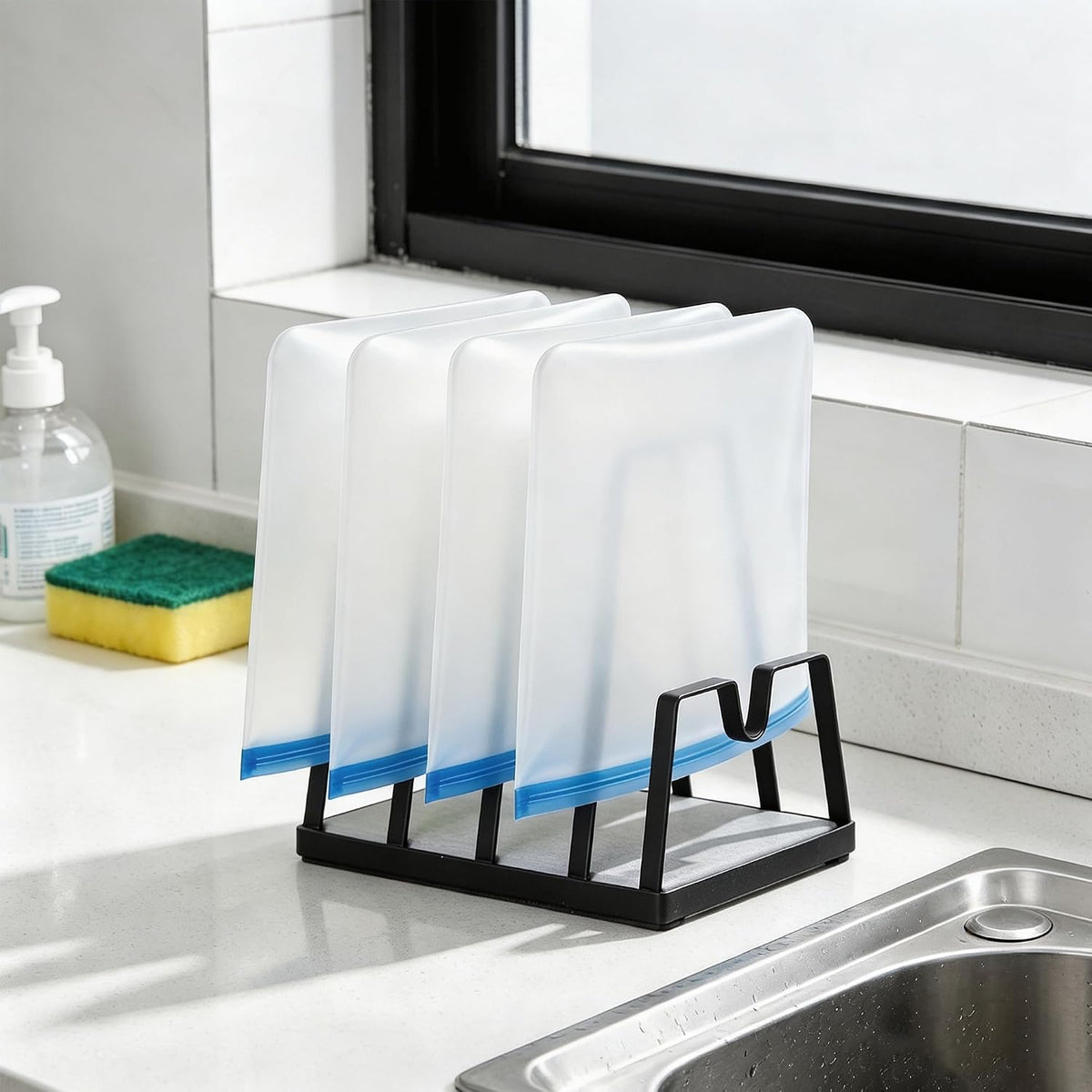YIGII Reusable Bag Drying Rack, Brushed Black