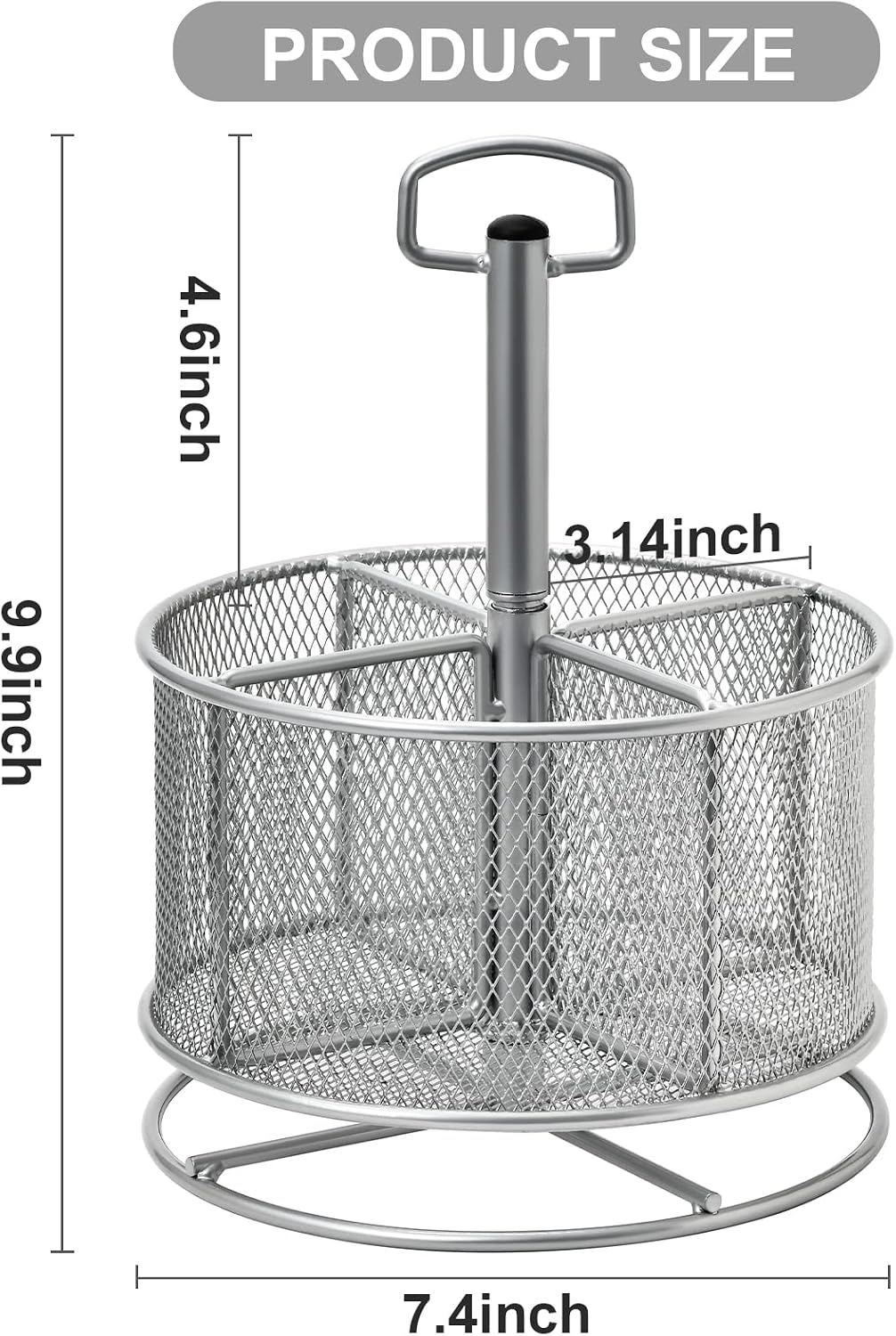 Marbrasse Mesh Desk Organizer, 360-Degree Rotating Multi-Functional Pen Holder, 4 Compartments Desktop Stationary Organizer, Home Office Art Supply Storage Box Caddy (silver) - Field & Nook