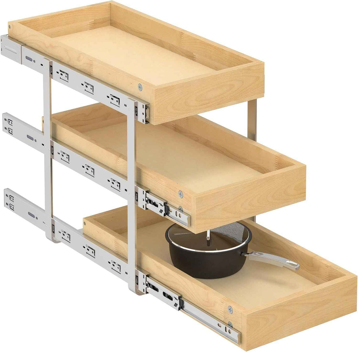 WelFurGeer 3-Tier Pull Out Cabinet Organizer, Birch Wood