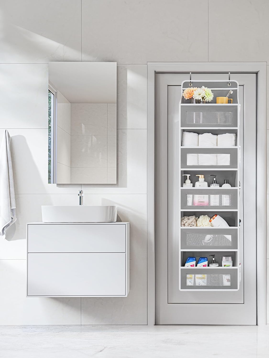 Over the Door Organizer for Bedroom – 5 Shelf Grey - Field & Nook