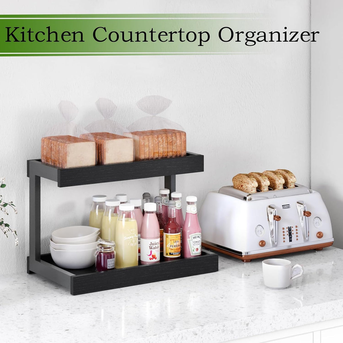 Counter Shelf Organizer – 2-Tier Spice Rack for Countertop – Black - Field & Nook