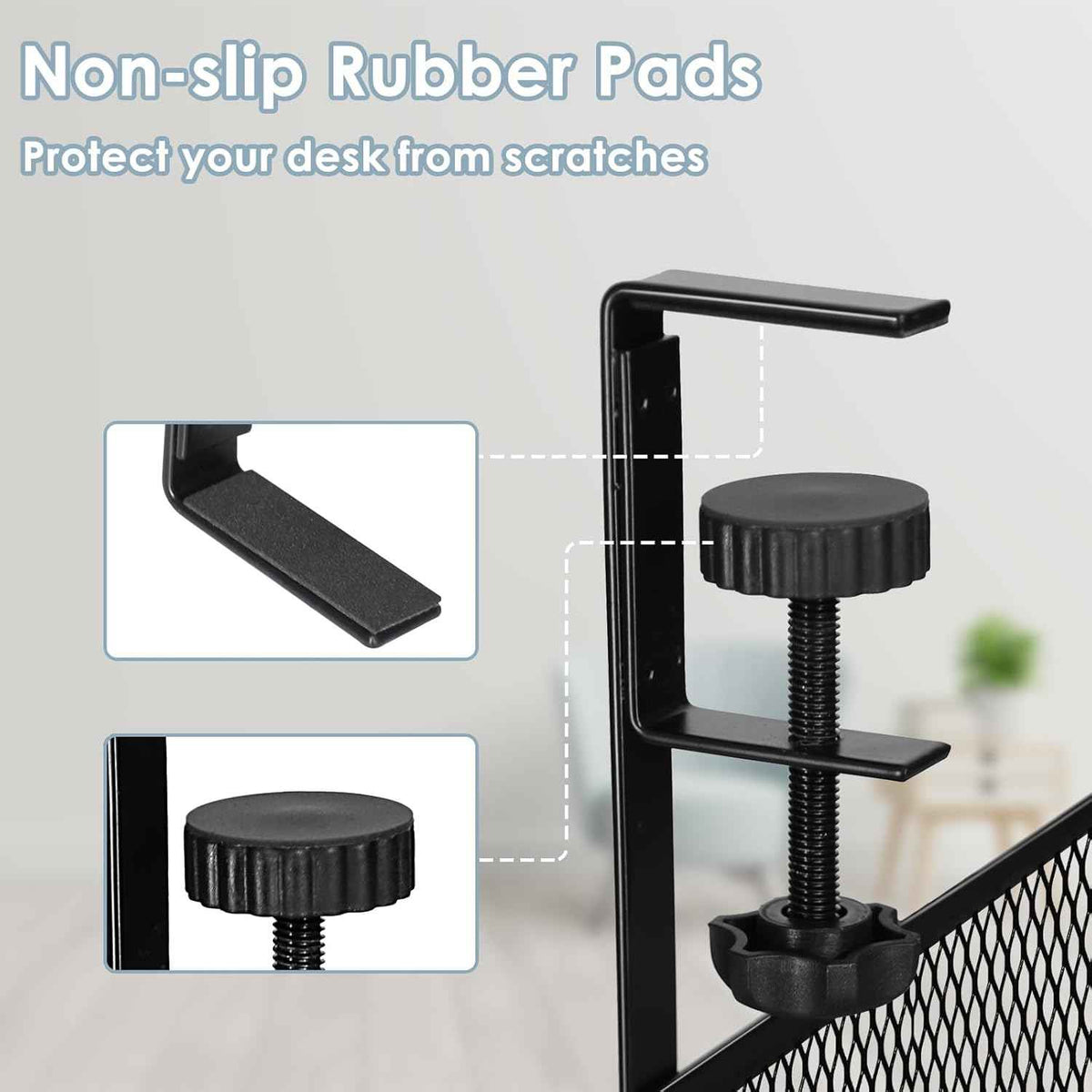 25-Inch Under-Desk Cable Tray – No-Drill Clamp-On Metal Cord Organizer, Black
