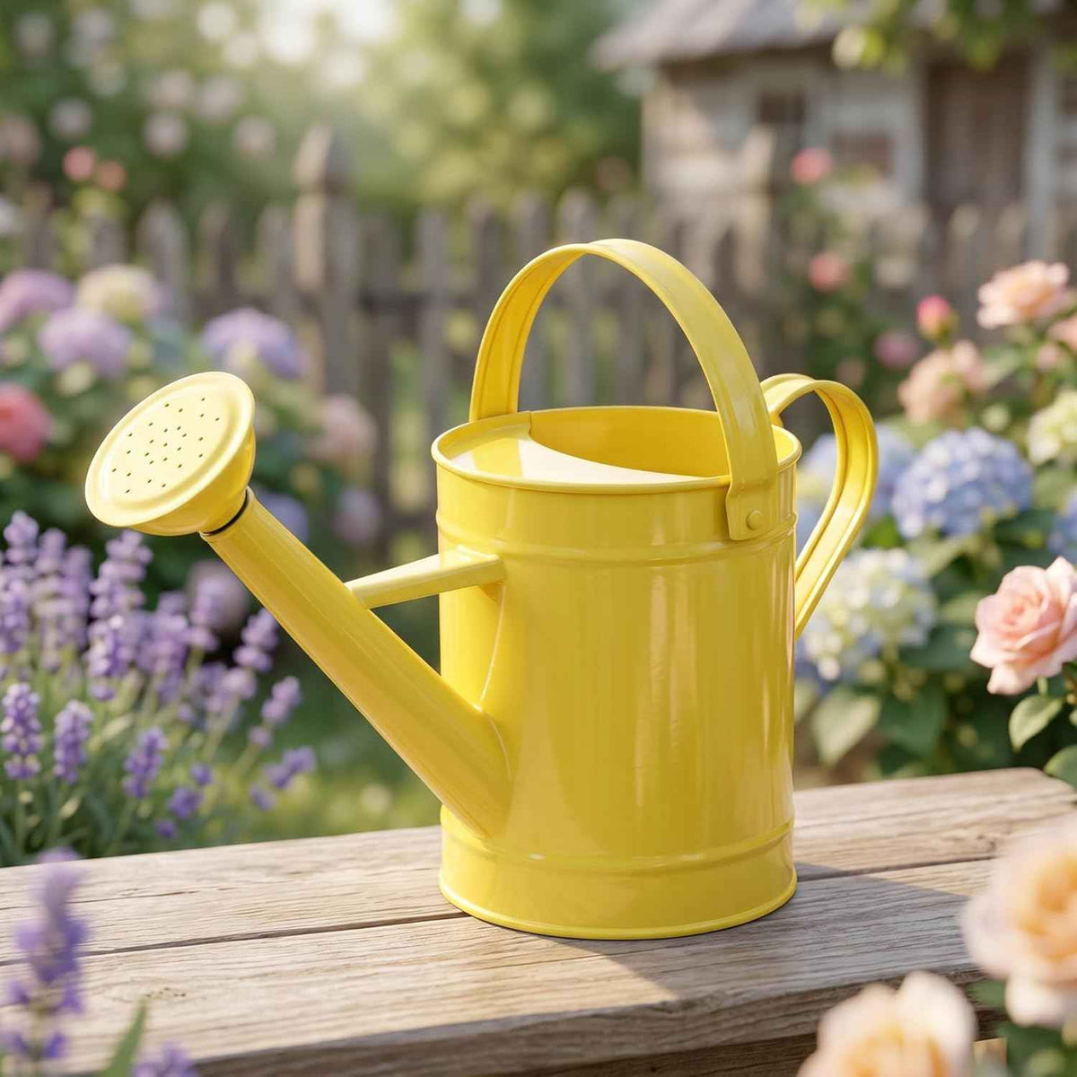 DUSVALLY Vintage Yellow Metal Watering Can for Indoor & Outdoor Plants, 55oz Decorative Garden Watering Can with Removable Sprinkler Spout, Farmhouse Plant Waterer