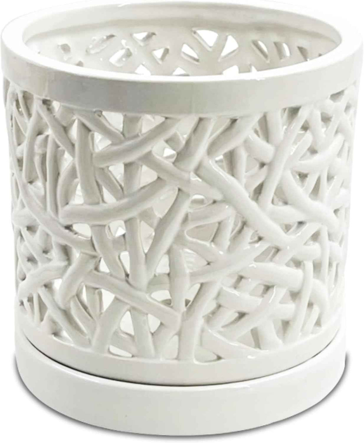 Large Ceramic Orchid Pot with Holes, 6 Inches Wide, for Indoors or Outdoors with Woven String Cut Out Design, Orchid Planters