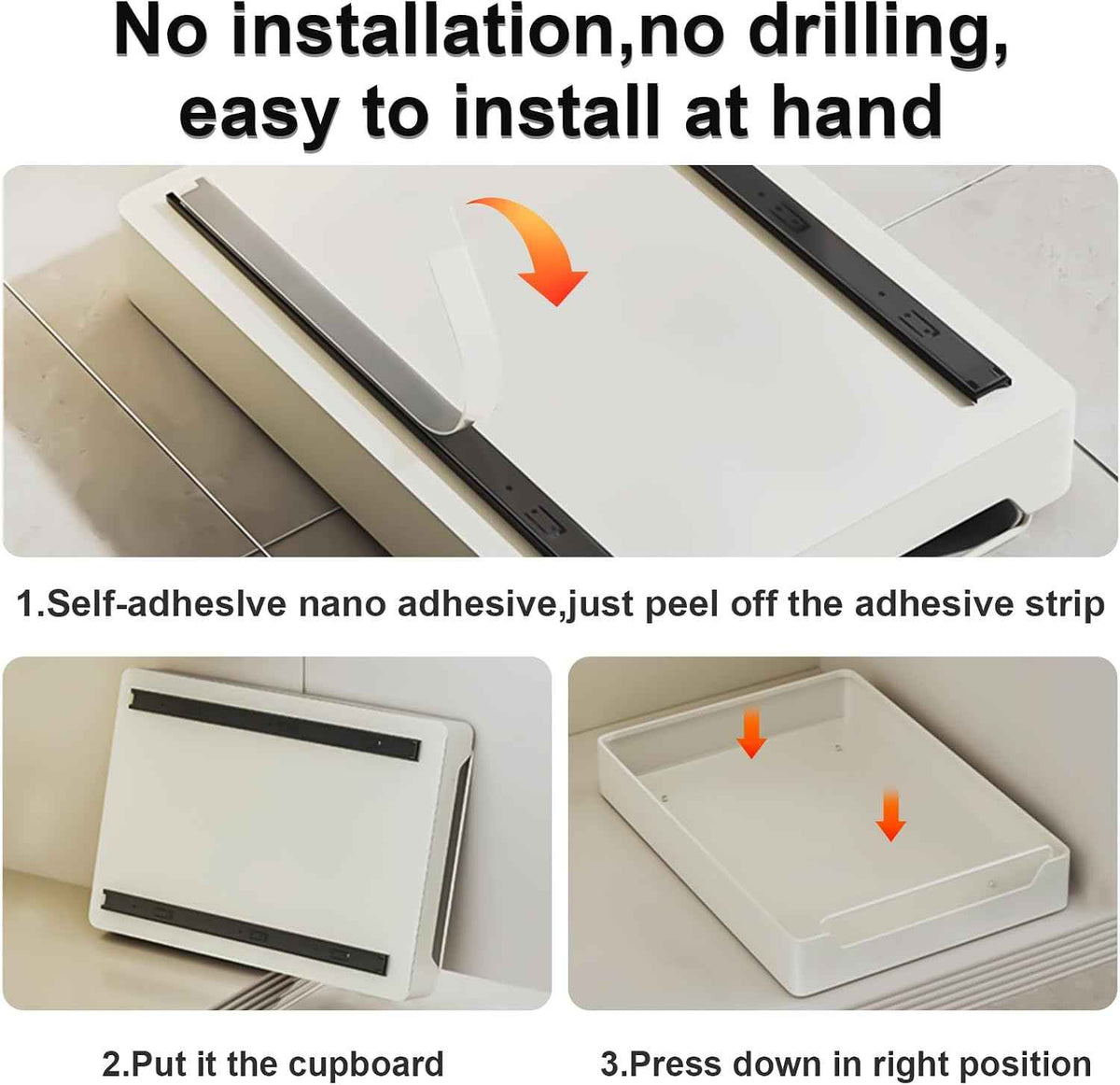 Pull Out Cabinet Organizer Fixed with Adhesive Nano Film, Heavy Duty