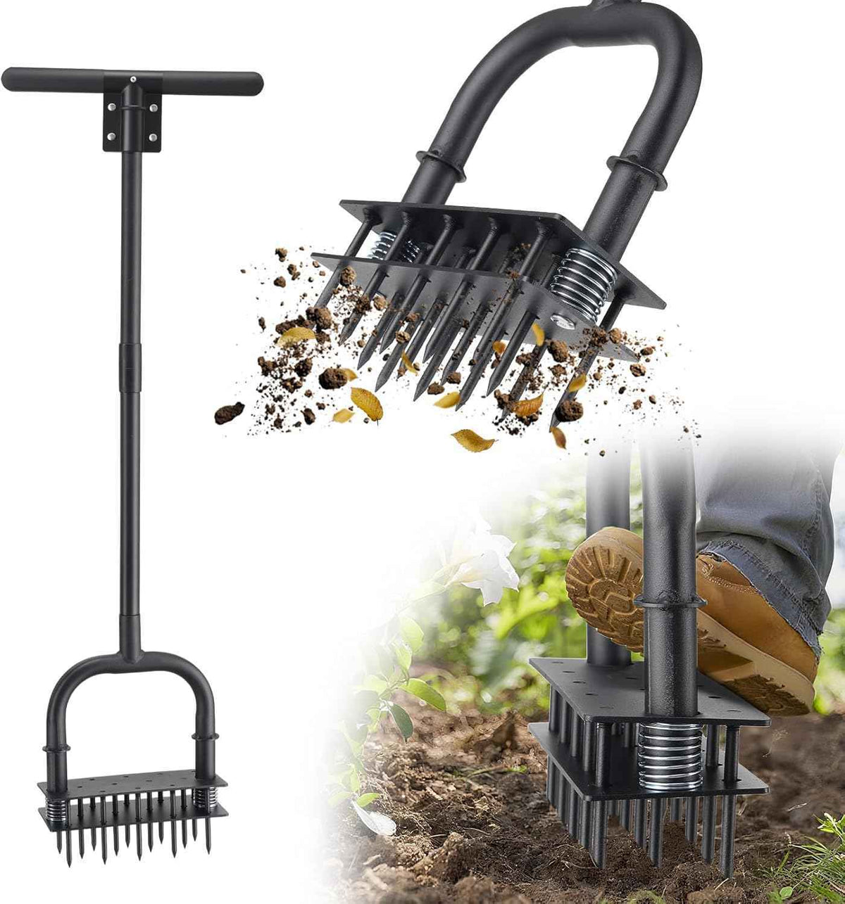 Lawn Aerator,39 inch Long Aerator Lawn Tool,Save Labour Core Aerator with 14 Steel Spikes,Manual Push Grass Aerator for Lawn and Garden,Yard
