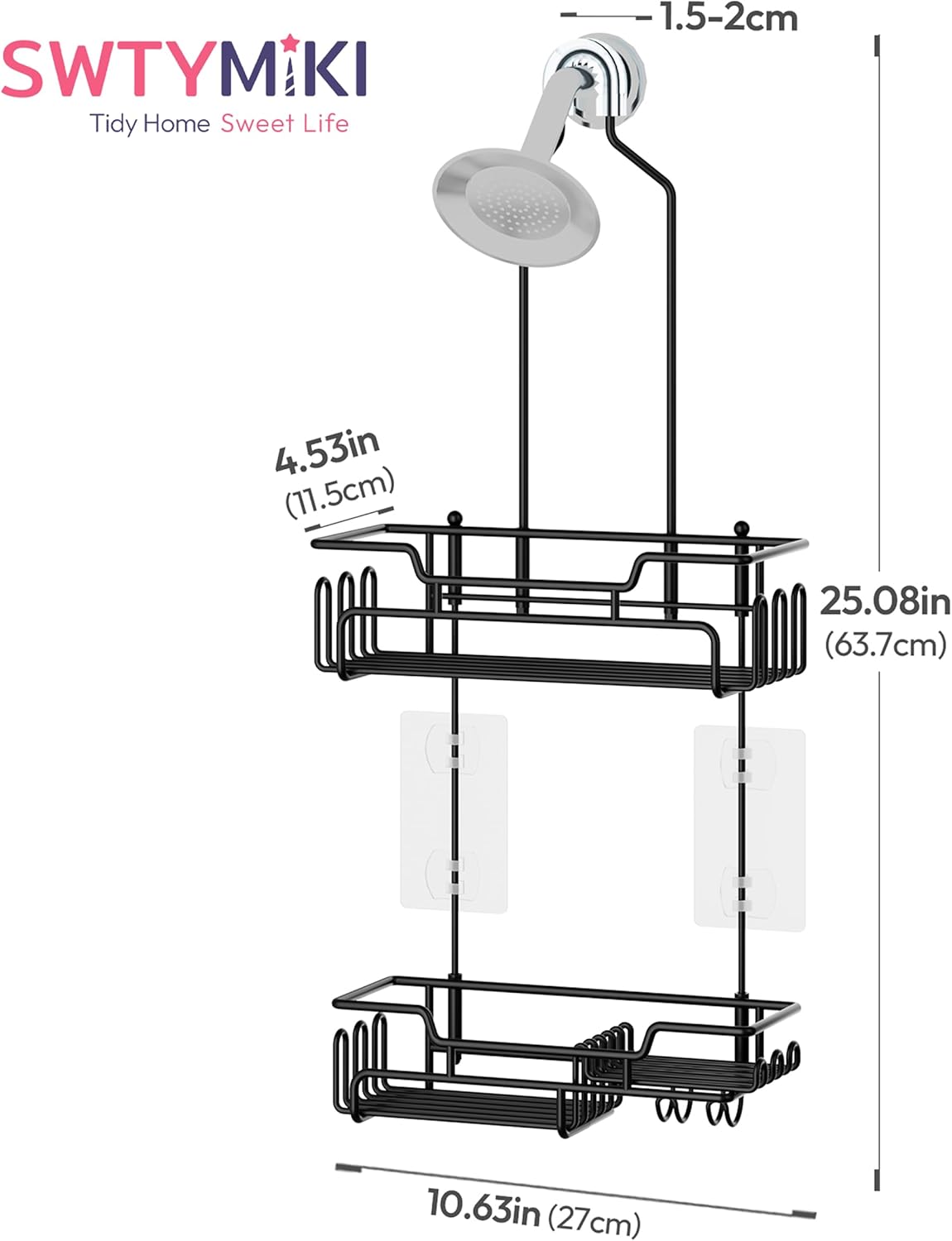 Extended Hanging Shower Organizer – 2-Tier Rustproof Caddy with Hooks